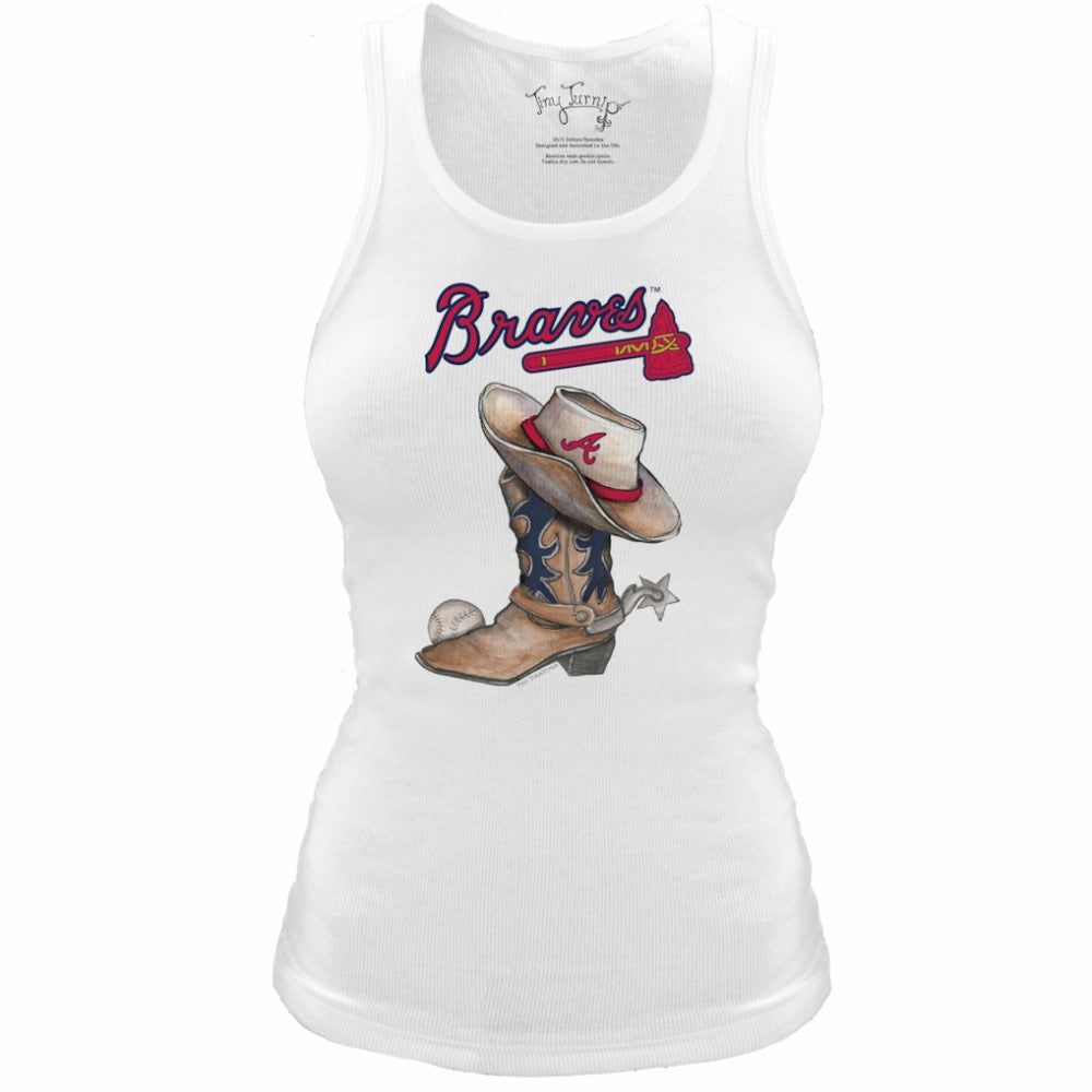 Atlanta Braves Tiny Turnip Women's Fitted Vintage Cowboy Boot Tri-Blend Tank Top | MLB Online