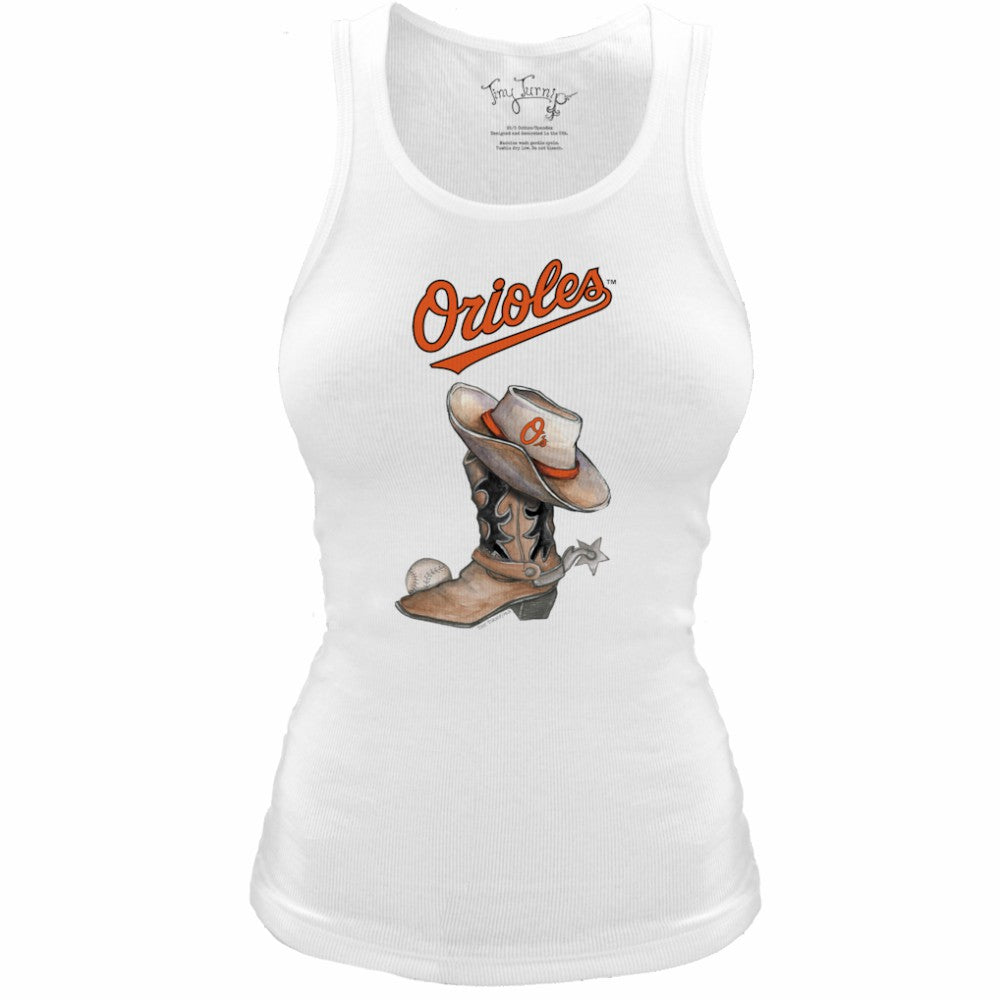 Baltimore Orioles Tiny Turnip Women's Fitted Vintage Cowboy Boot Tri-Blend Tank Top | MLB Sale
