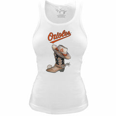 Baltimore Orioles Tiny Turnip Women's Fitted Vintage Cowboy Boot Tri-Blend Tank Top | MLB Sale
