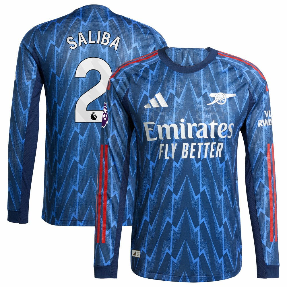 William Saliba Arsenal 2025/26 Away Long Sleeve Player Jersey Blue - Adidas