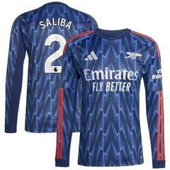 William Saliba Arsenal 2025/26 Away Replica Long Sleeve Player Jersey Blue - Adidas
