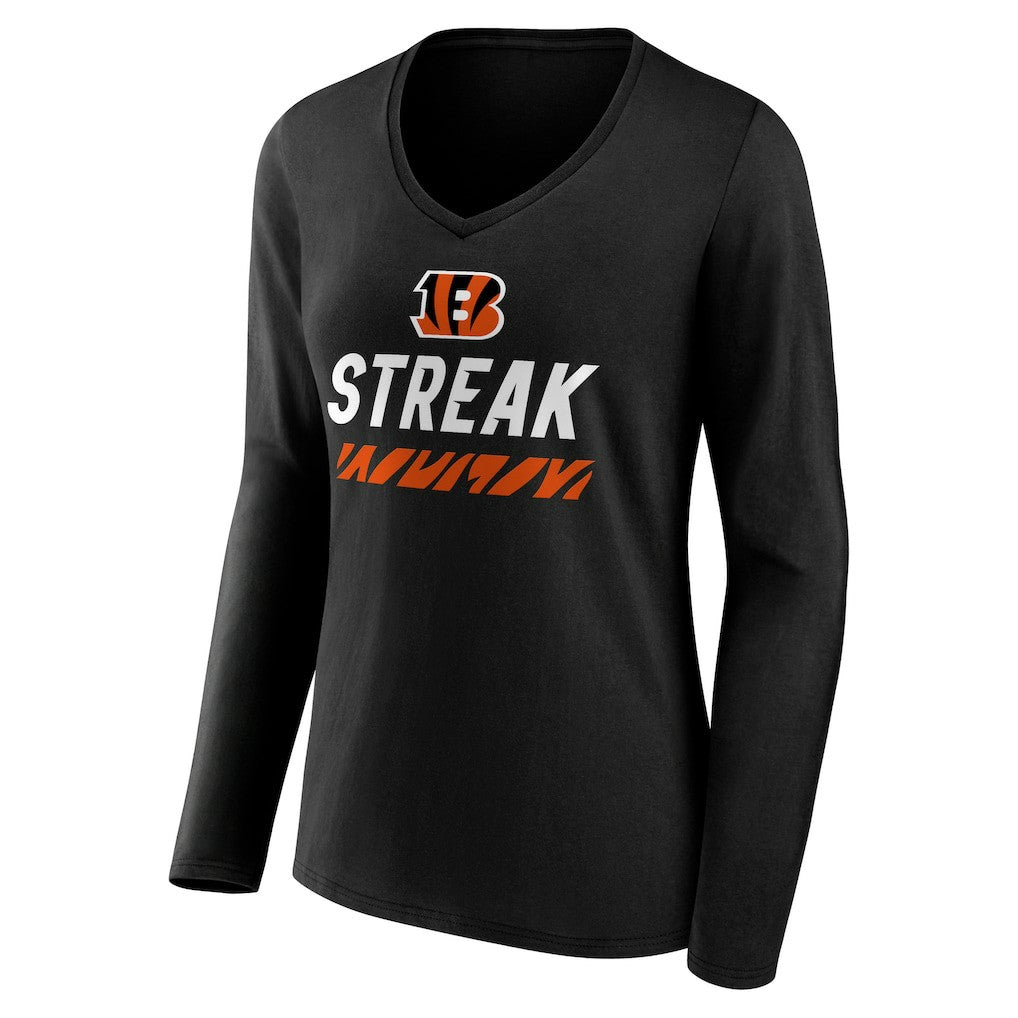 Cincinnati Bengals  Women's Streak V-Neck Long Sleeve T-Shirt