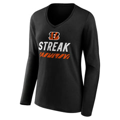 Cincinnati Bengals  Women's Streak V-Neck Long Sleeve T-Shirt