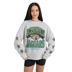 Jacksonville Jaguars  Gameday Couture Women's Resilience Relaxed Rhinestone Pullover Sweatshirt
