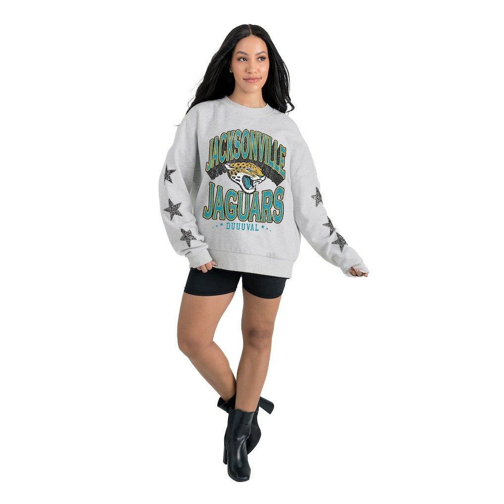 Jacksonville Jaguars  Gameday Couture Women's Resilience Relaxed Rhinestone Pullover Sweatshirt