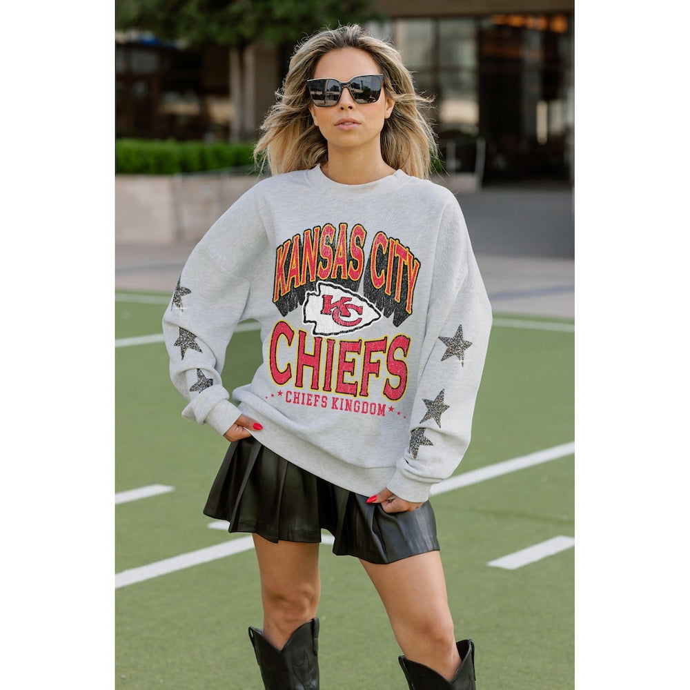 Kansas City Chiefs  Gameday Couture Women's Resilience Relaxed Rhinestone Pullover Sweatshirt
