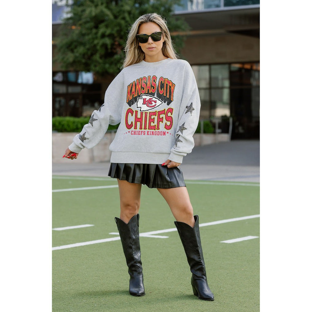 Kansas City Chiefs  Gameday Couture Women's Resilience Relaxed Rhinestone Pullover Sweatshirt