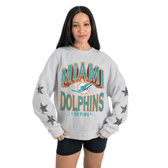 Miami Dolphins  Gameday Couture Women's Resilience Relaxed Rhinestone Pullover Sweatshirt
