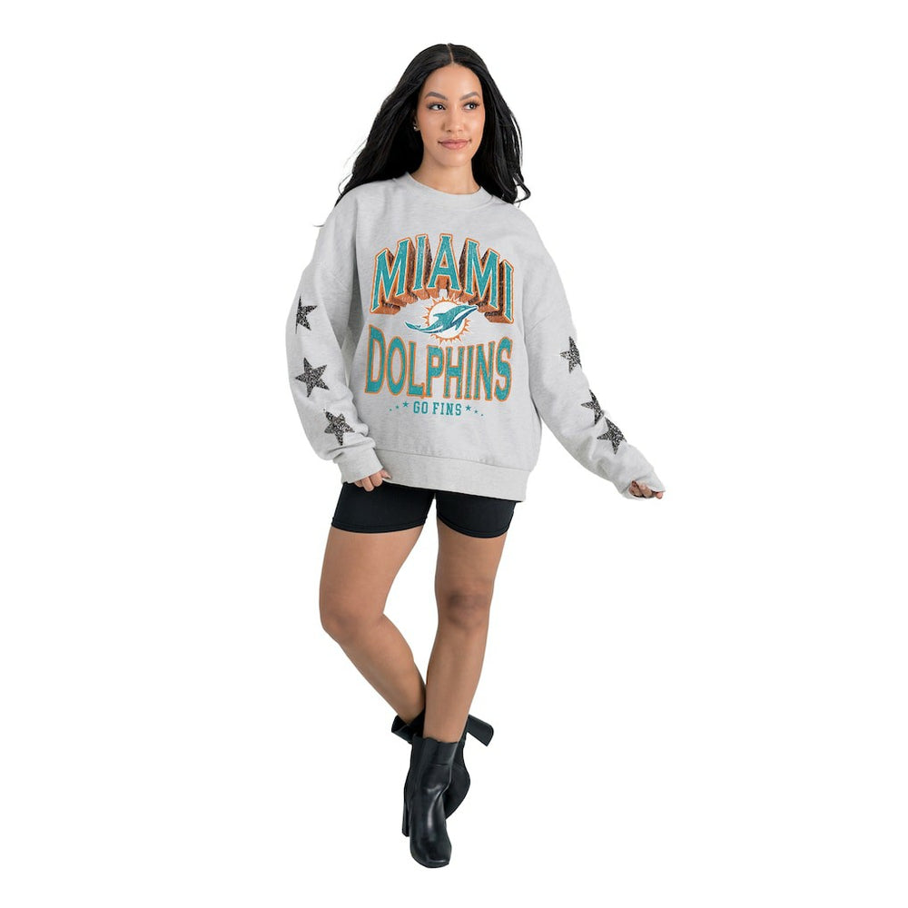 Miami Dolphins  Gameday Couture Women's Resilience Relaxed Rhinestone Pullover Sweatshirt