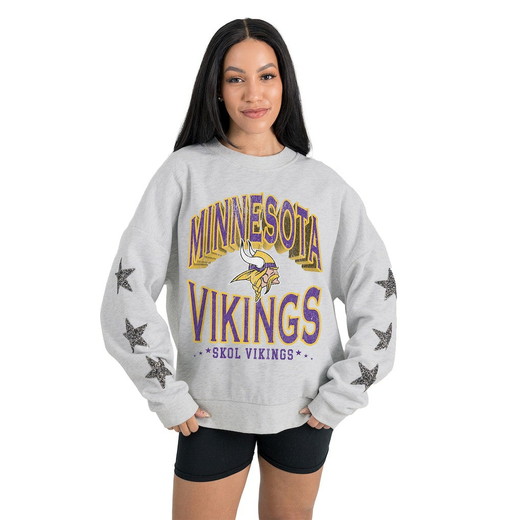 Minnesota Vikings  Gameday Couture Women's Resilience Relaxed Rhinestone Pullover Sweatshirt
