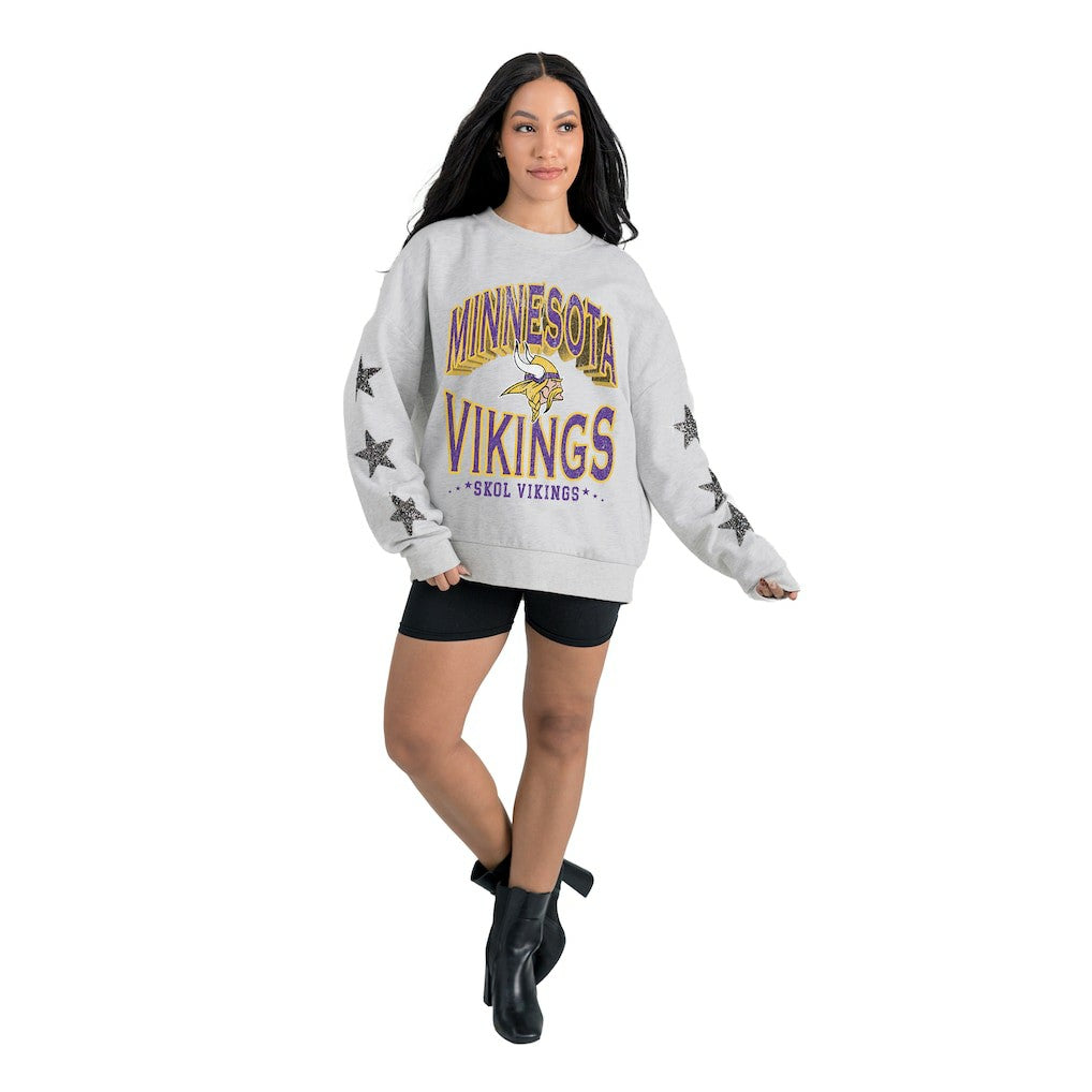 Minnesota Vikings  Gameday Couture Women's Resilience Relaxed Rhinestone Pullover Sweatshirt