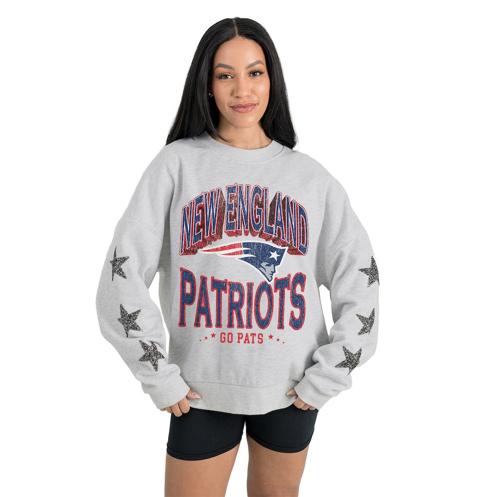 New England Patriots  Gameday Couture Women's Resilience Relaxed Rhinestone Pullover Sweatshirt