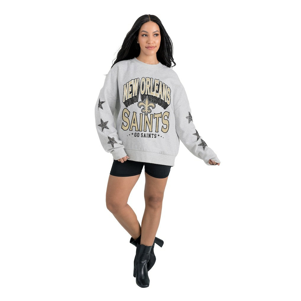 New Orleans Saints  Gameday Couture Women's Resilience Relaxed Rhinestone Pullover Sweatshirt