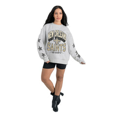 New Orleans Saints  Gameday Couture Women's Resilience Relaxed Rhinestone Pullover Sweatshirt