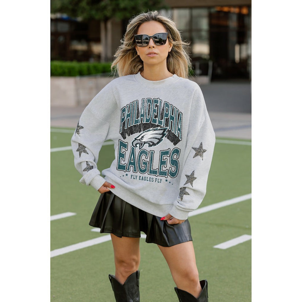 Philadelphia Eagles  Gameday Couture Women's Resilience Relaxed Rhinestone Pullover Sweatshirt