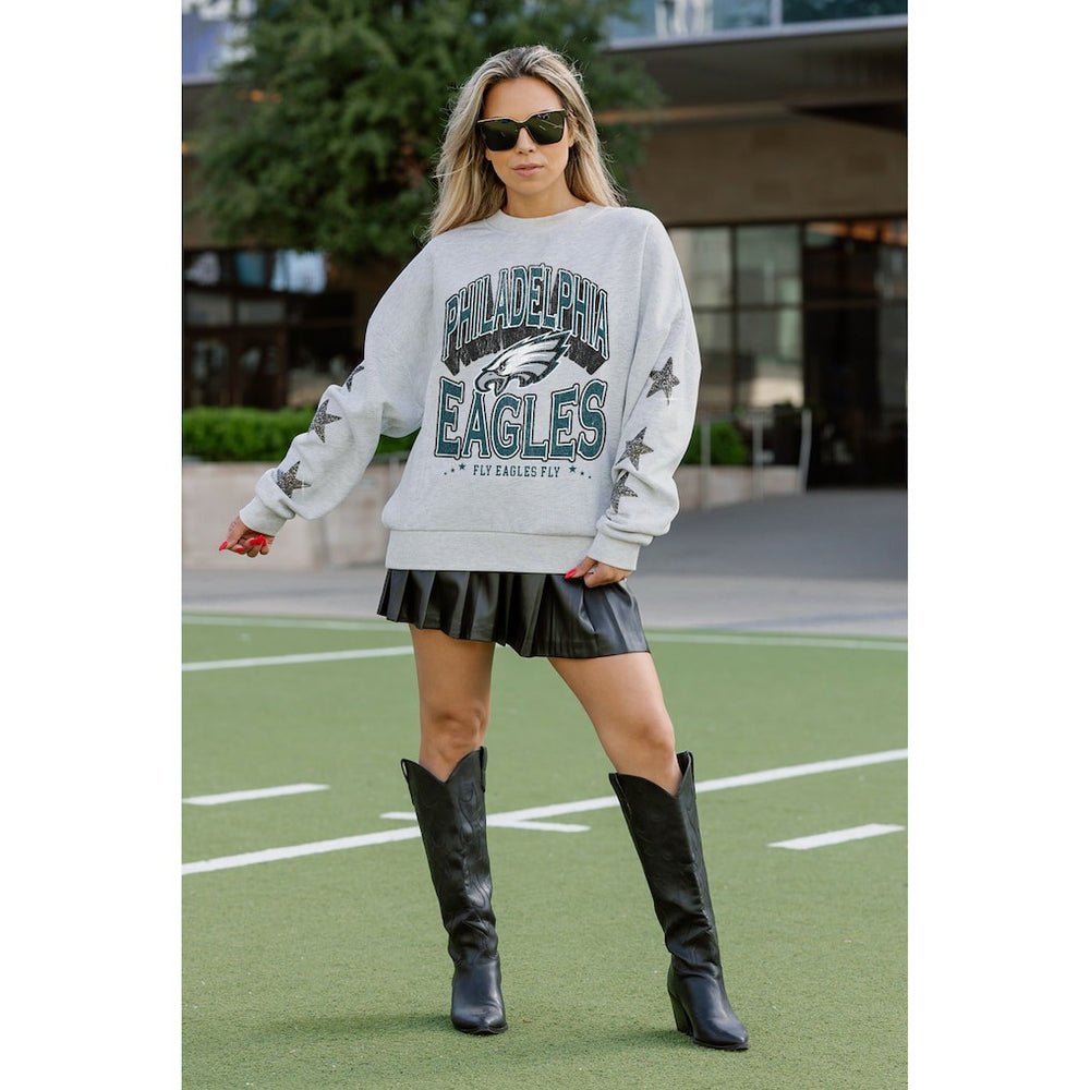 Philadelphia Eagles  Gameday Couture Women's Resilience Relaxed Rhinestone Pullover Sweatshirt