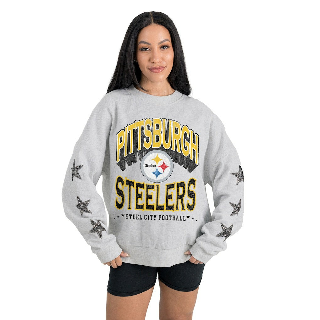 Pittsburgh Steelers  Gameday Couture Women's Resilience Relaxed Rhinestone Pullover Sweatshirt
