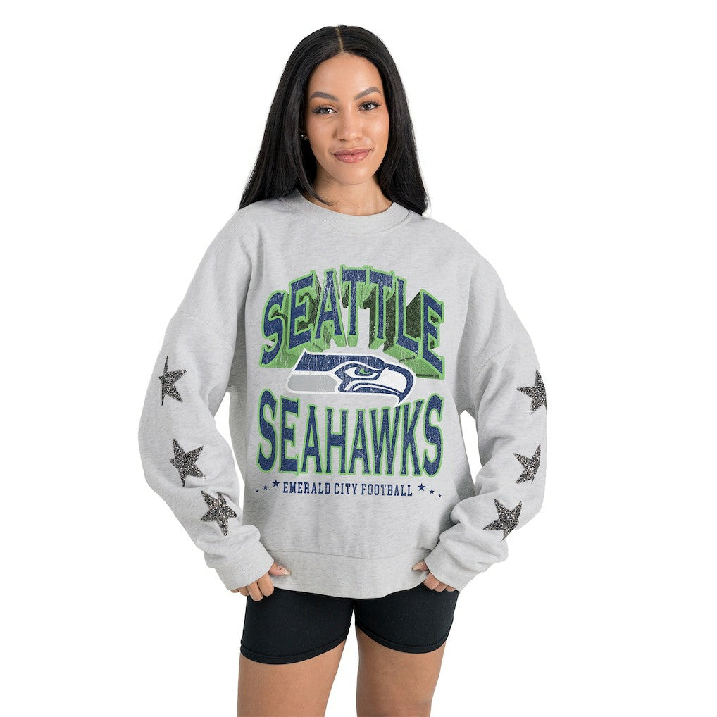 Seattle Seahawks  Gameday Couture Women's Resilience Relaxed Rhinestone Pullover Sweatshirt
