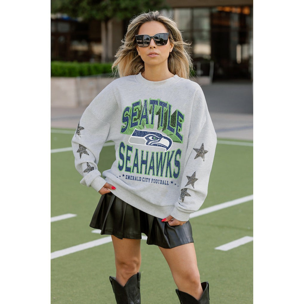 Seattle Seahawks  Gameday Couture Women's Resilience Relaxed Rhinestone Pullover Sweatshirt