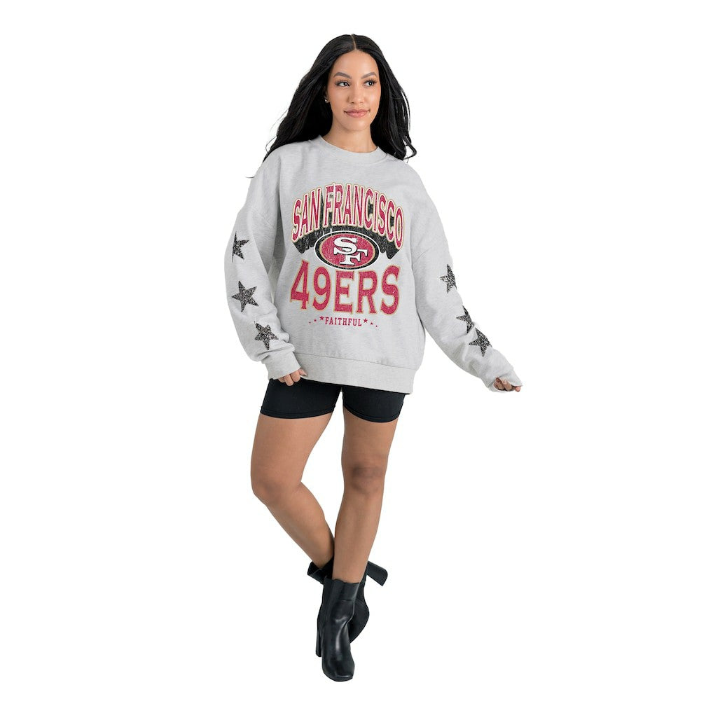 San Francisco 49ers  Gameday Couture Women's Resilience Relaxed Rhinestone Pullover Sweatshirt