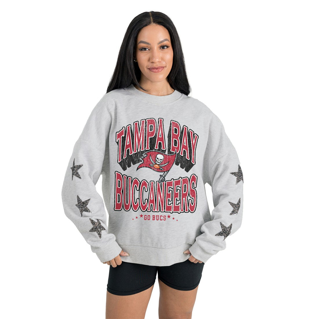 Tampa Bay Buccaneers  Gameday Couture Women's Resilience Relaxed Rhinestone Pullover Sweatshirt