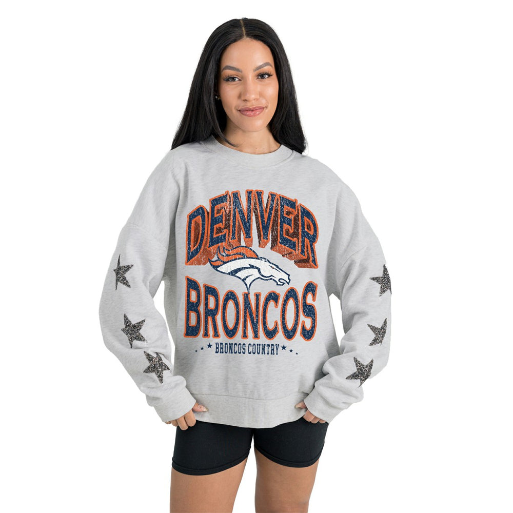 Denver Broncos  Gameday Couture Women's Resilience Relaxed Rhinestone Pullover Sweatshirt