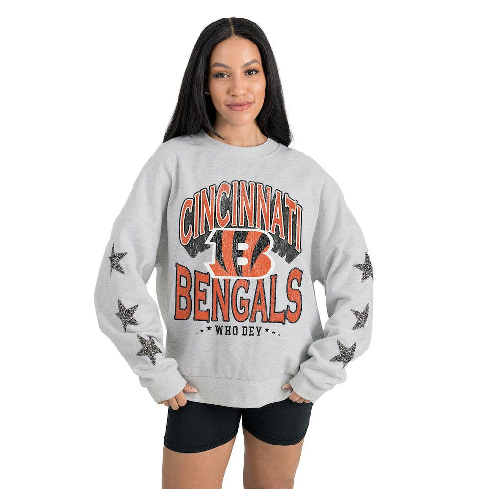 Cincinnati Bengals  Gameday Couture Women's Resilience Relaxed Rhinestone Pullover Sweatshirt