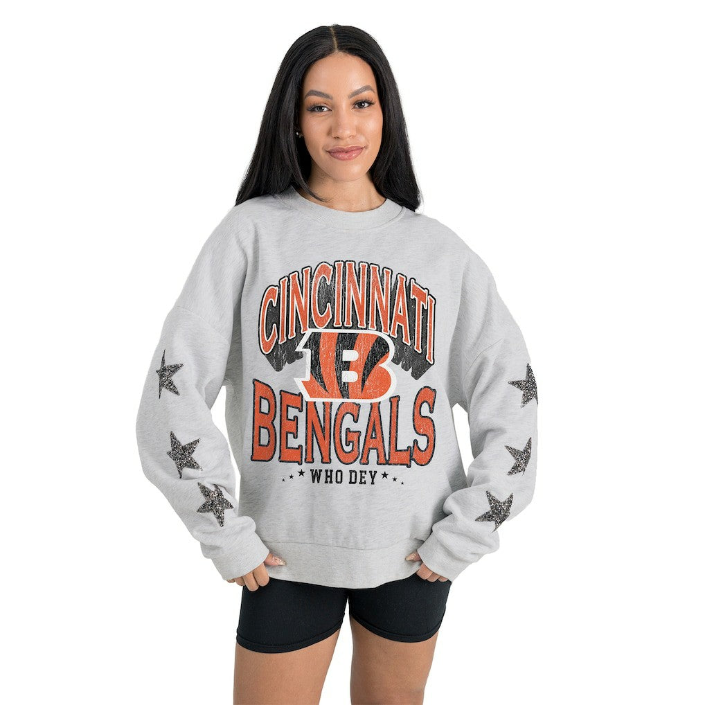 Cincinnati Bengals  Gameday Couture Women's Resilience Relaxed Rhinestone Pullover Sweatshirt