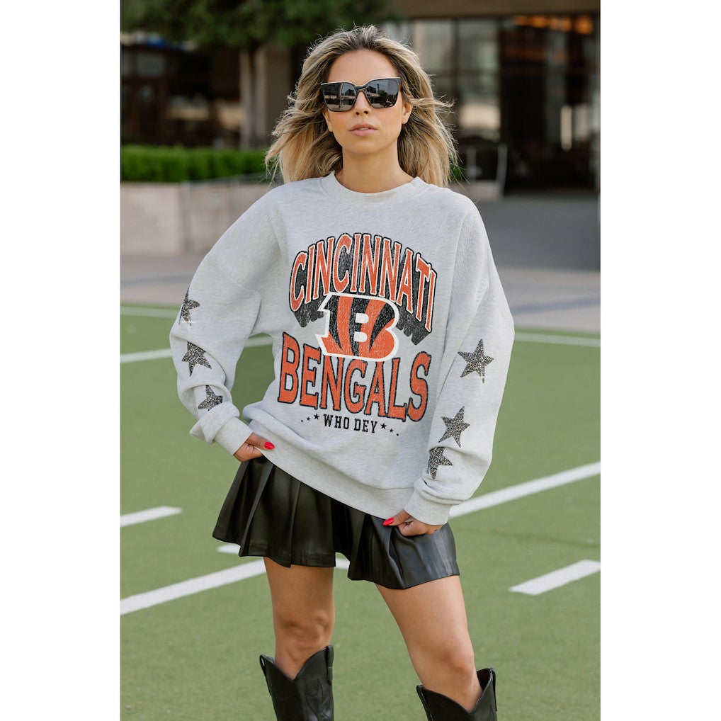 Cincinnati Bengals  Gameday Couture Women's Resilience Relaxed Rhinestone Pullover Sweatshirt