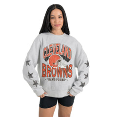 Cleveland Browns  Gameday Couture Women's Resilience Relaxed Rhinestone Pullover Sweatshirt