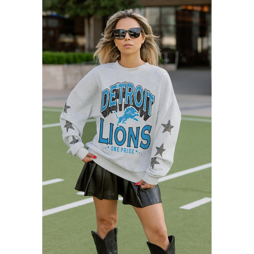 Detroit Lions  Gameday Couture Women's Resilience Relaxed Rhinestone Pullover Sweatshirt