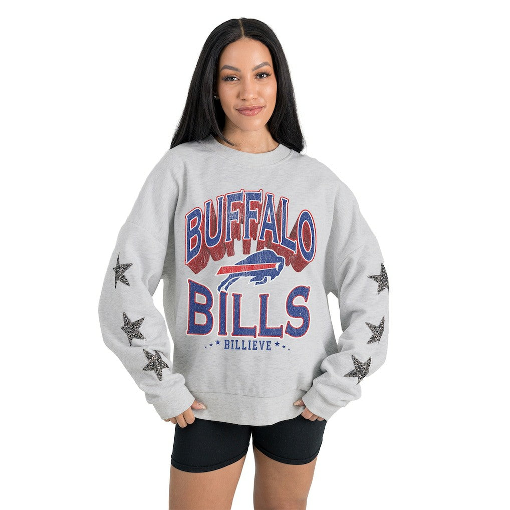 Buffalo Bills  Gameday Couture Women's Resilience Relaxed Rhinestone Pullover Sweatshirt