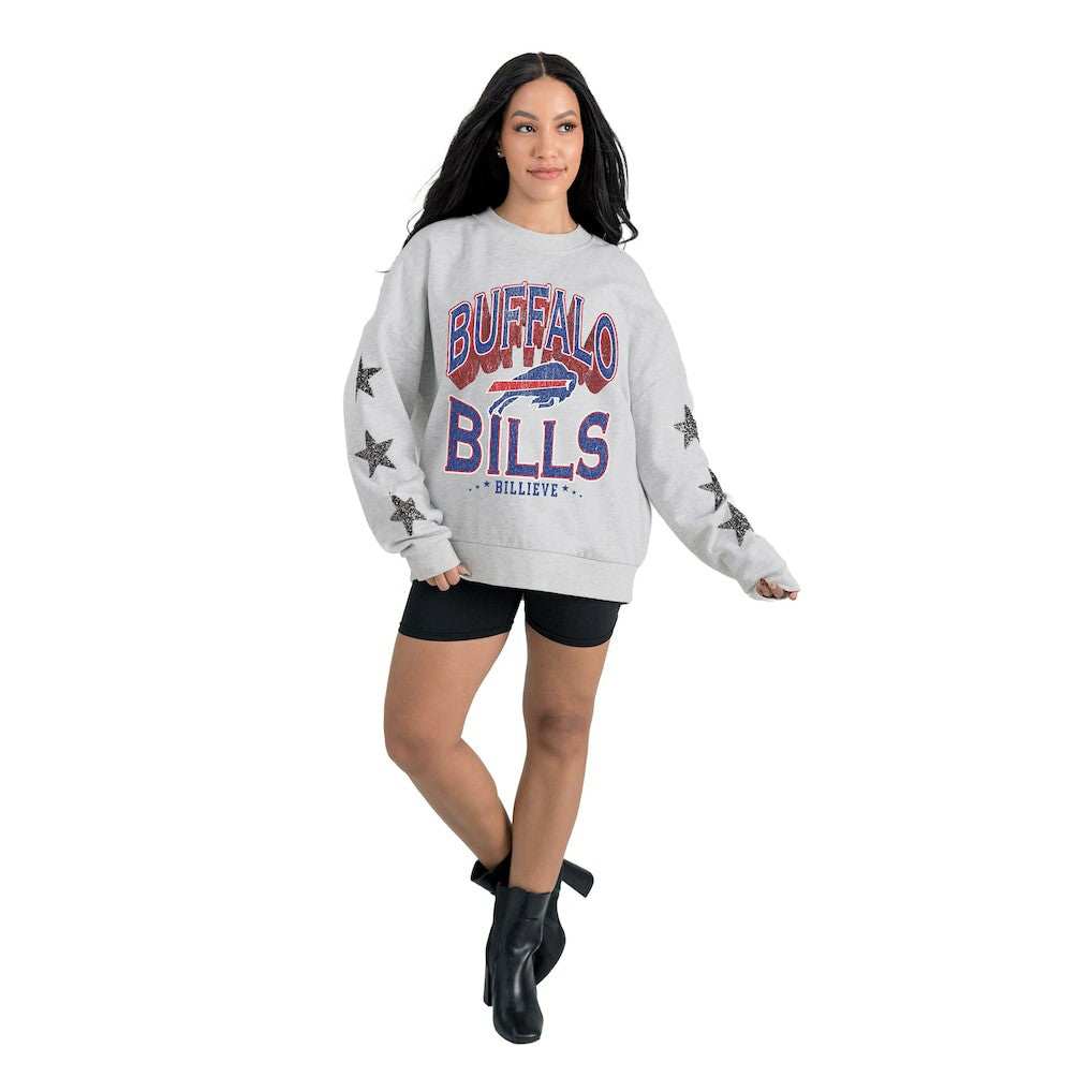 Buffalo Bills  Gameday Couture Women's Resilience Relaxed Rhinestone Pullover Sweatshirt