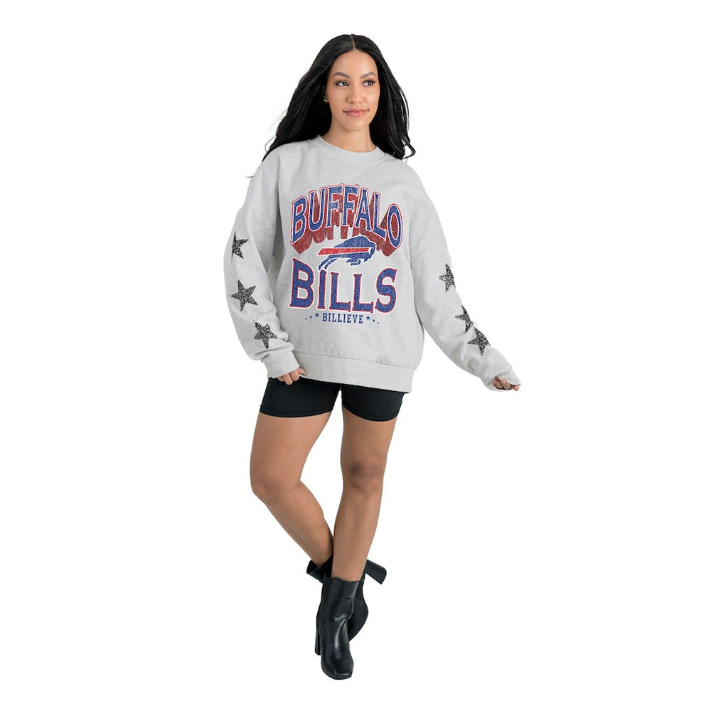 Buffalo Bills  Gameday Couture Women's Resilience Relaxed Rhinestone Pullover Sweatshirt