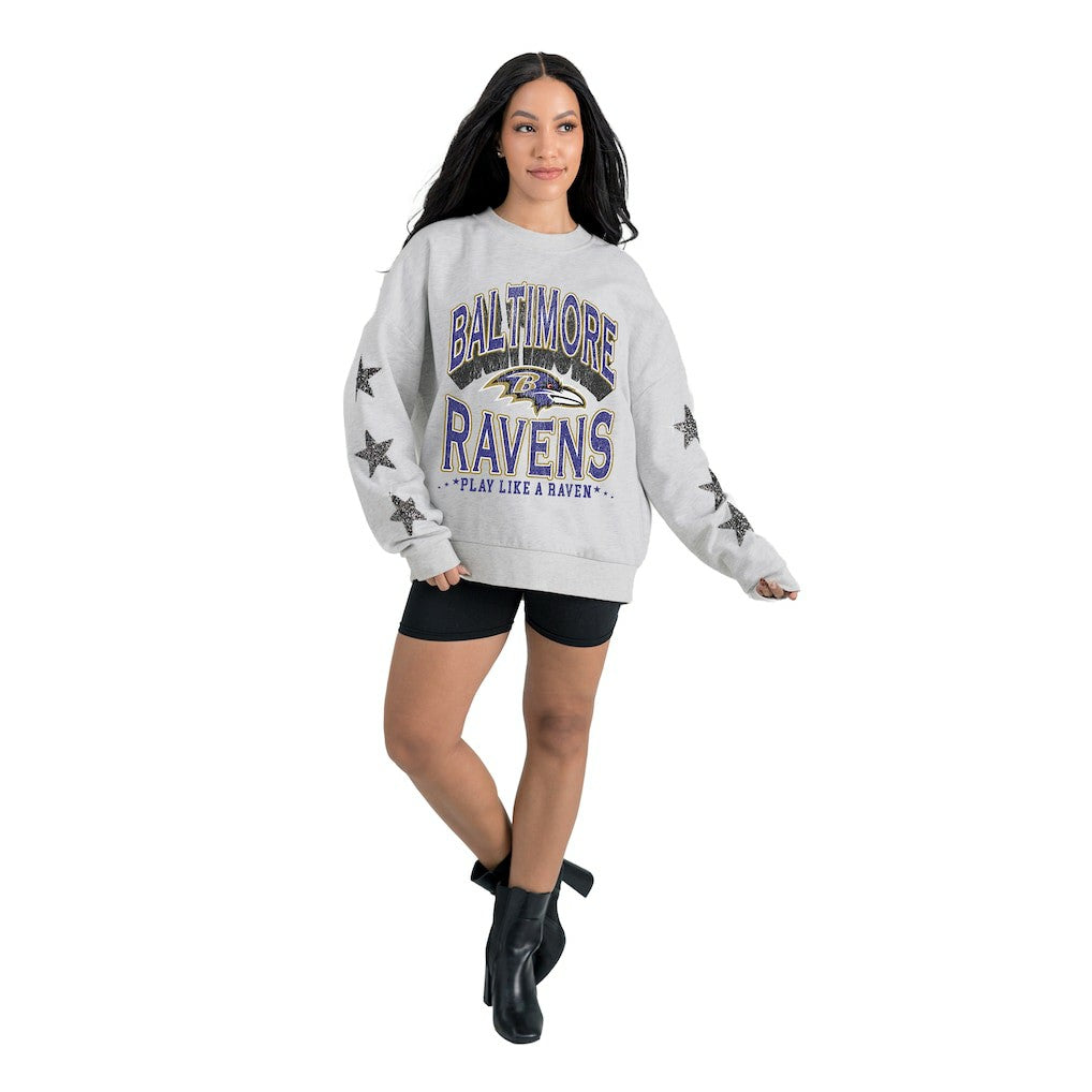 Baltimore Ravens  Gameday Couture Women's Resilience Relaxed Rhinestone Pullover Sweatshirt
