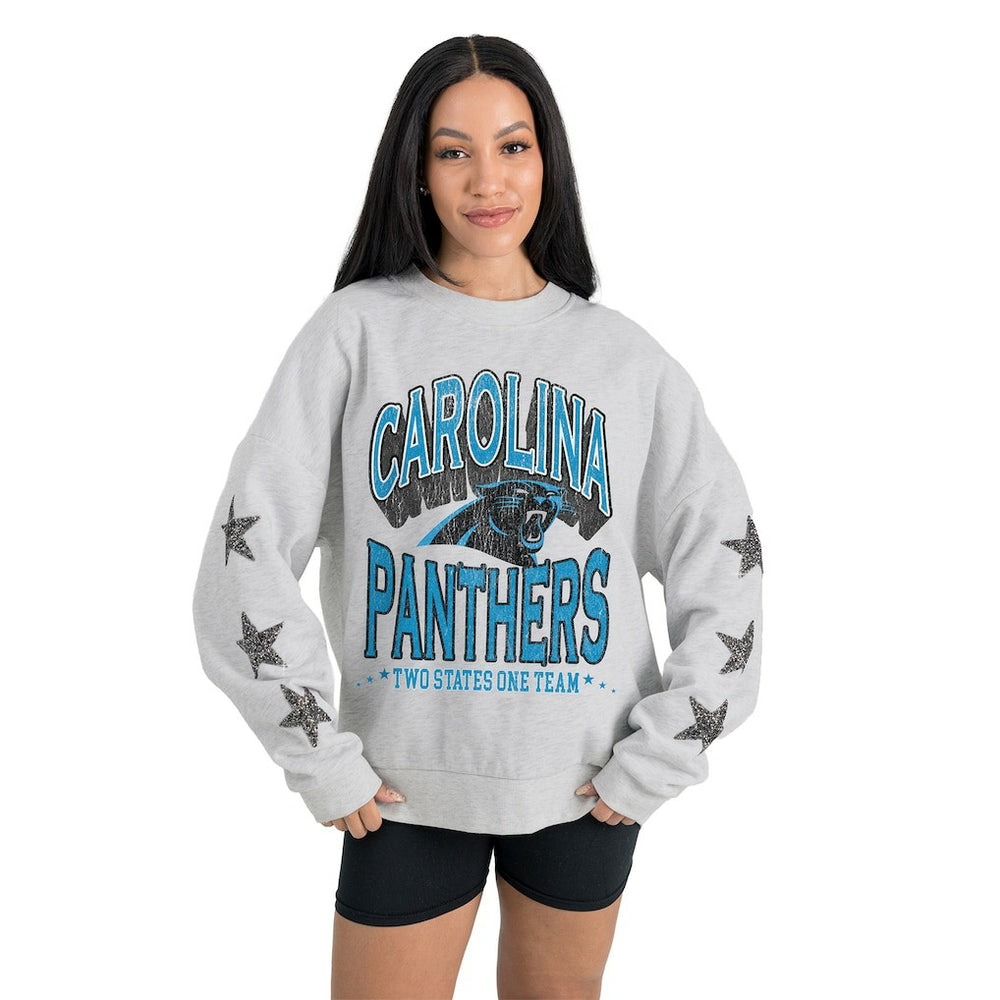 Carolina Panthers  Gameday Couture Women's Resilience Relaxed Rhinestone Pullover Sweatshirt