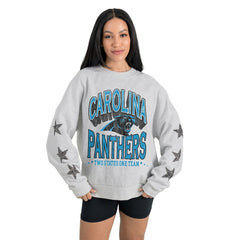 Carolina Panthers  Gameday Couture Women's Resilience Relaxed Rhinestone Pullover Sweatshirt