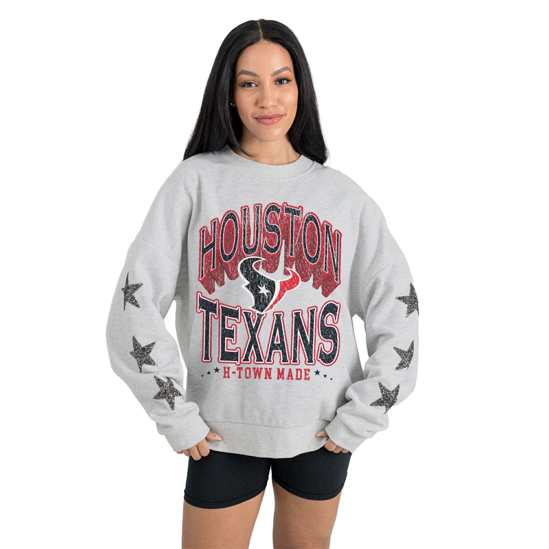 Houston Texans  Gameday Couture Women's Resilience Relaxed Rhinestone Pullover Sweatshirt