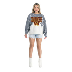 Washington Commanders  Gameday Couture Women's Oversized Faded Wash Tri-Blend Pullover Sweatshirt