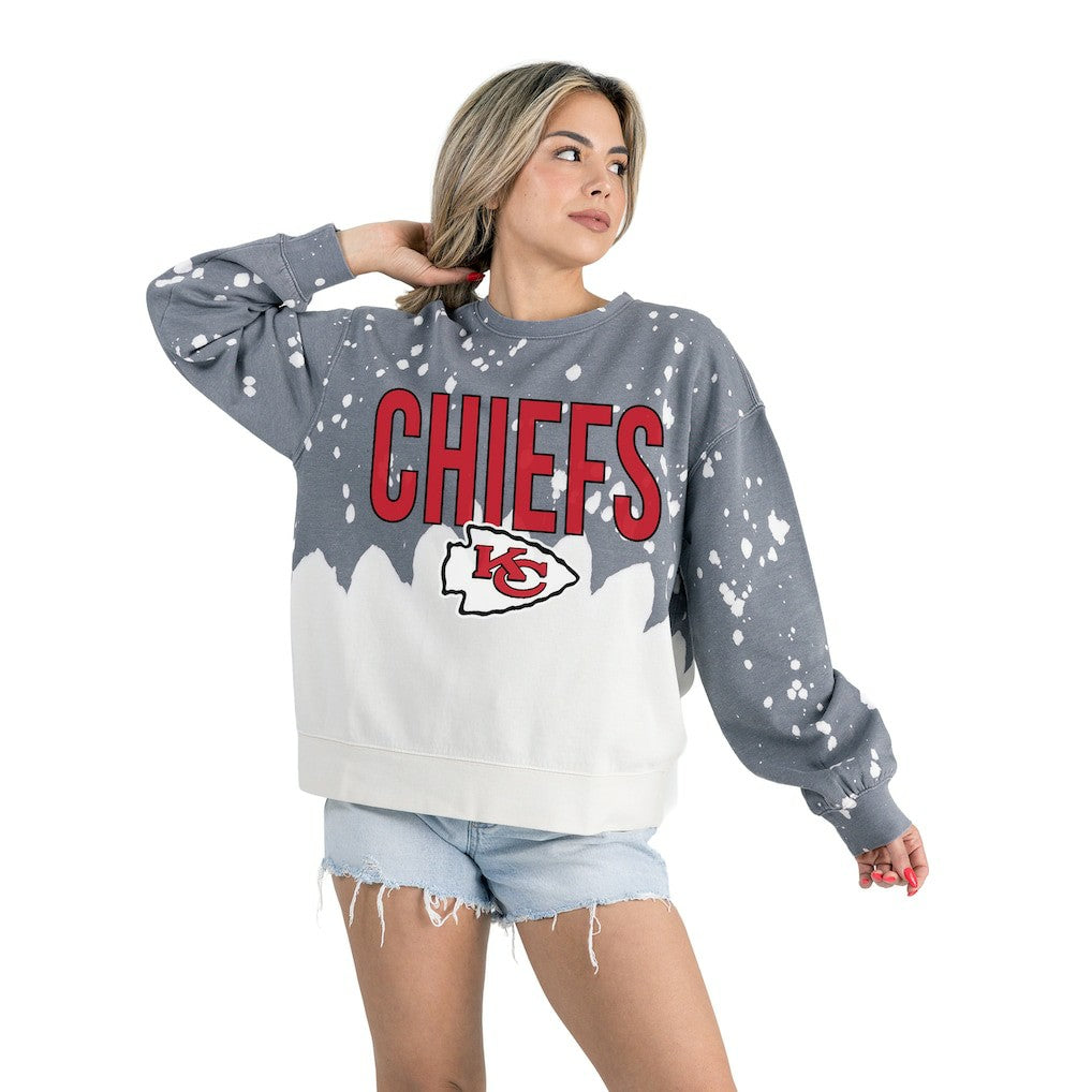 Kansas City Chiefs  Gameday Couture Women's Oversized Faded Wash Tri-Blend Pullover Sweatshirt