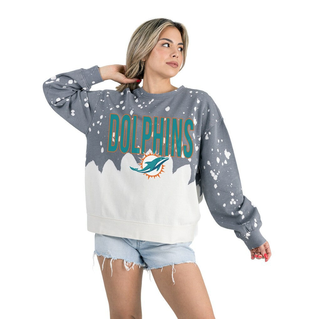 Miami Dolphins  Gameday Couture Women's Oversized Faded Wash Tri-Blend Pullover Sweatshirt