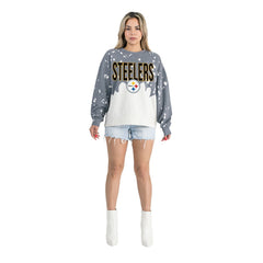 Pittsburgh Steelers  Gameday Couture Women's Oversized Faded Wash Tri-Blend Pullover Sweatshirt