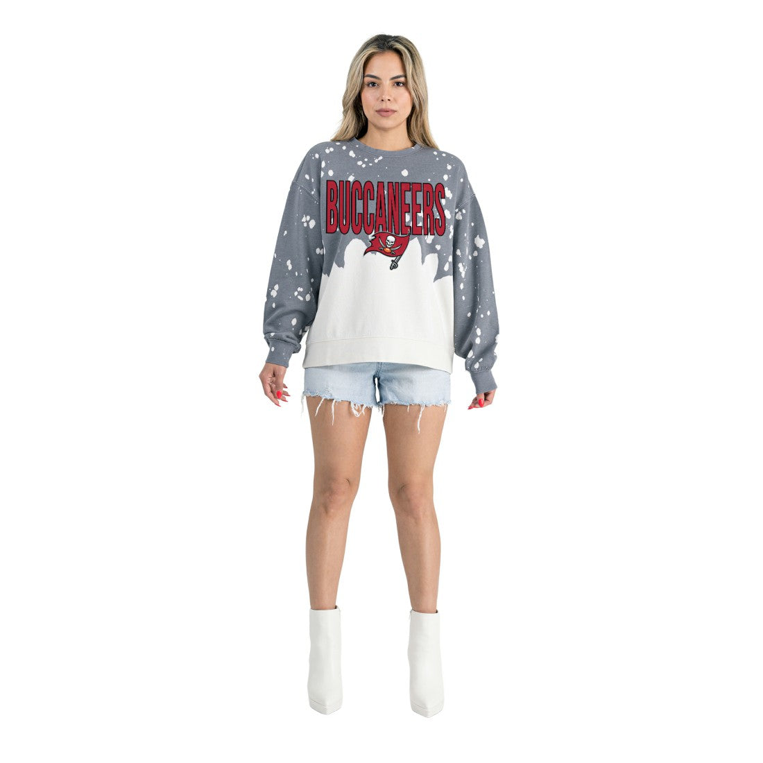 Tampa Bay Buccaneers  Gameday Couture Women's Oversized Faded Wash Tri-Blend Pullover Sweatshirt