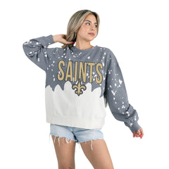 New Orleans Saints  Gameday Couture Women's Oversized Faded Wash Tri-Blend Pullover Sweatshirt