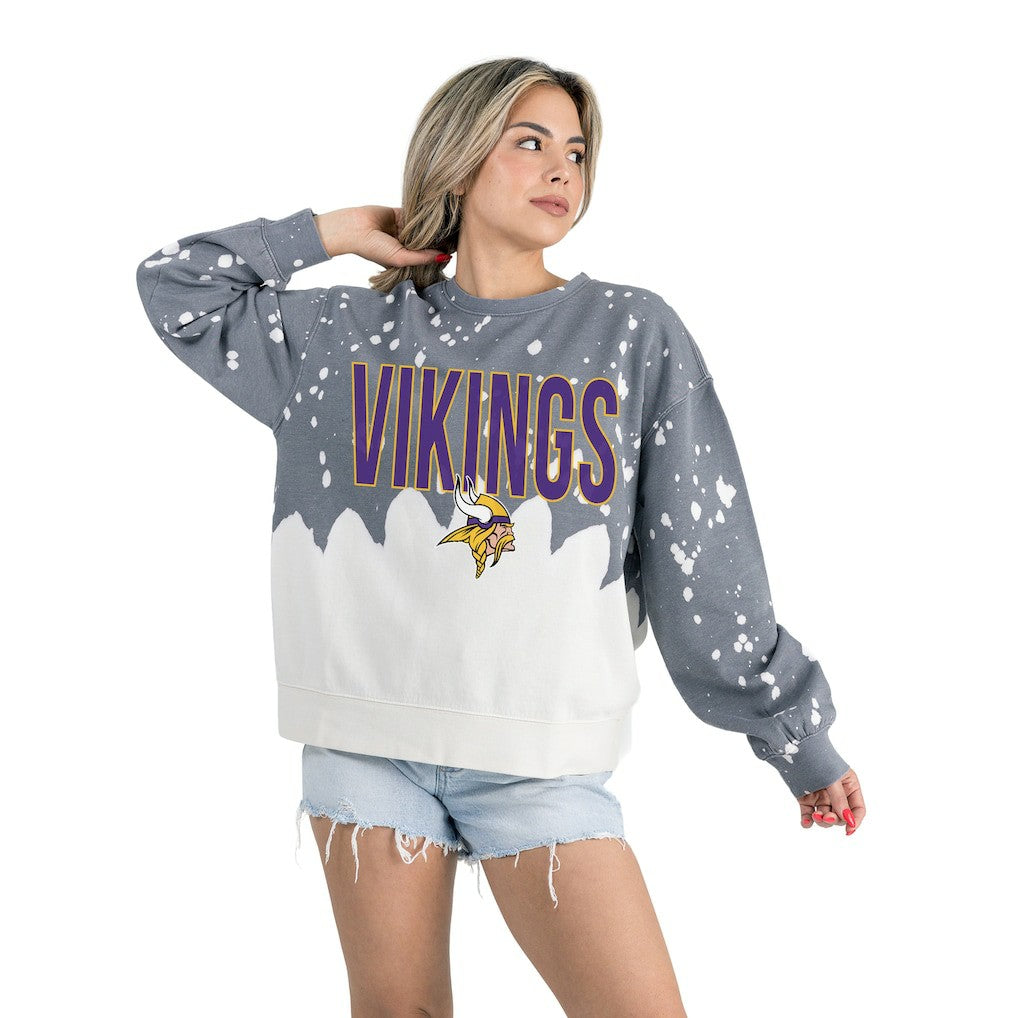 Minnesota Vikings  Gameday Couture Women's Oversized Faded Wash Tri-Blend Pullover Sweatshirt