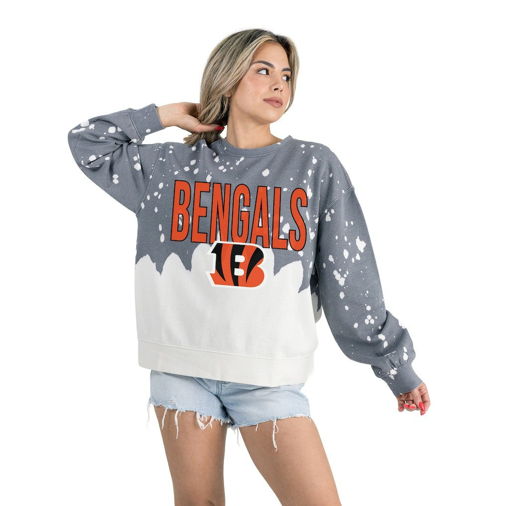 Cincinnati Bengals  Gameday Couture Women's Oversized Faded Wash Tri-Blend Pullover Sweatshirt