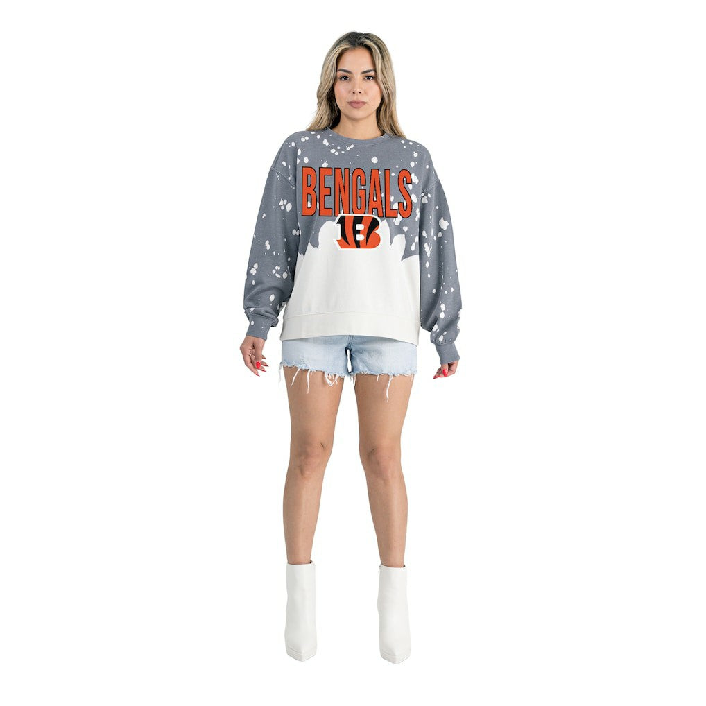 Cincinnati Bengals  Gameday Couture Women's Oversized Faded Wash Tri-Blend Pullover Sweatshirt