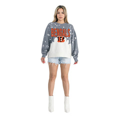 Cincinnati Bengals  Gameday Couture Women's Oversized Faded Wash Tri-Blend Pullover Sweatshirt