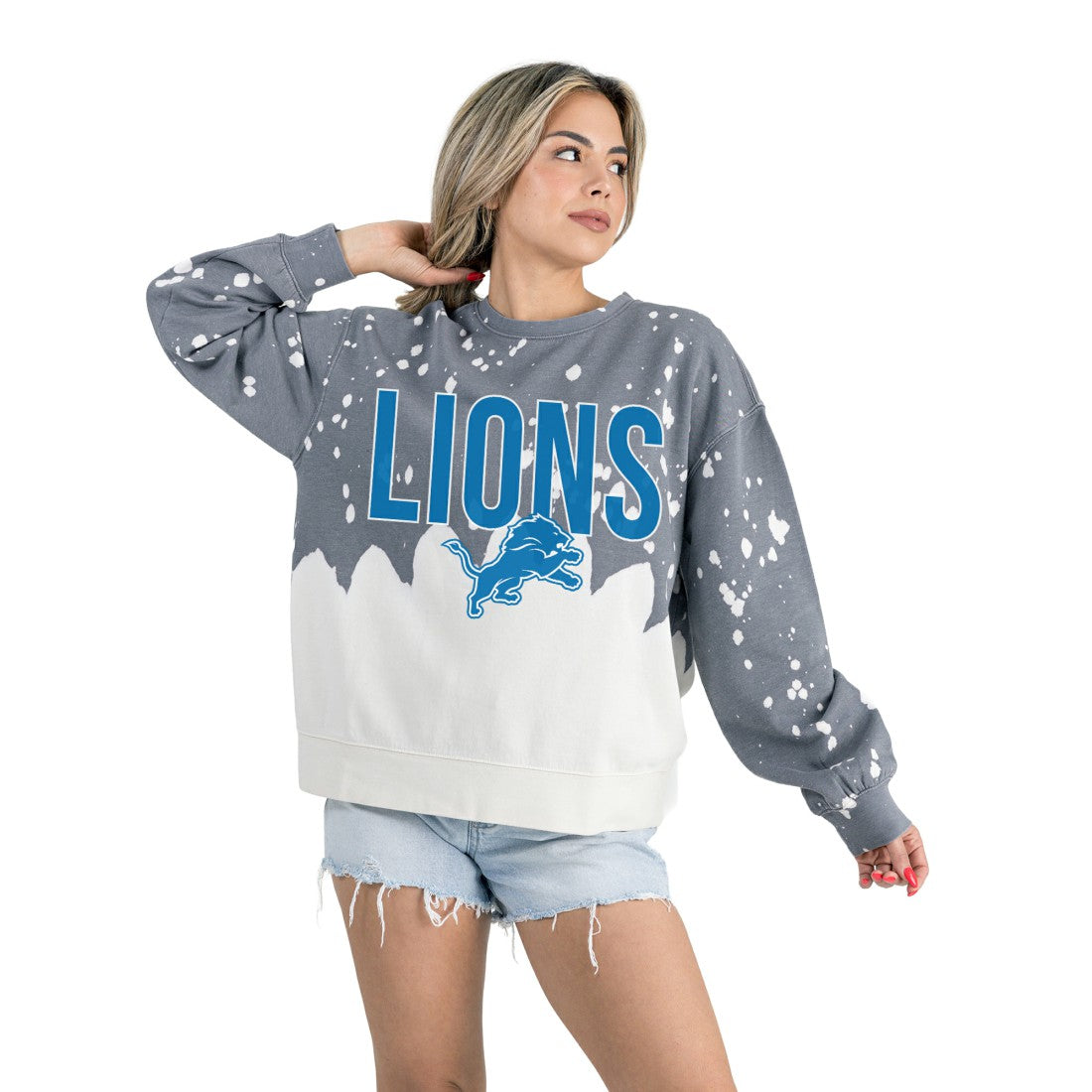 Detroit Lions  Gameday Couture Women's Oversized Faded Wash Tri-Blend Pullover Sweatshirt