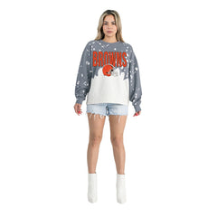 Cleveland Browns  Gameday Couture Women's Oversized Faded Wash Tri-Blend Pullover Sweatshirt